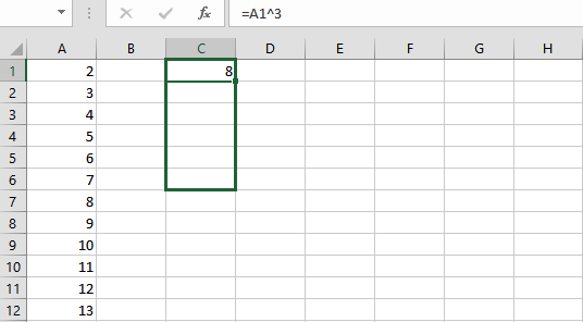 Как вычислять в Excel степень в группе ячеек